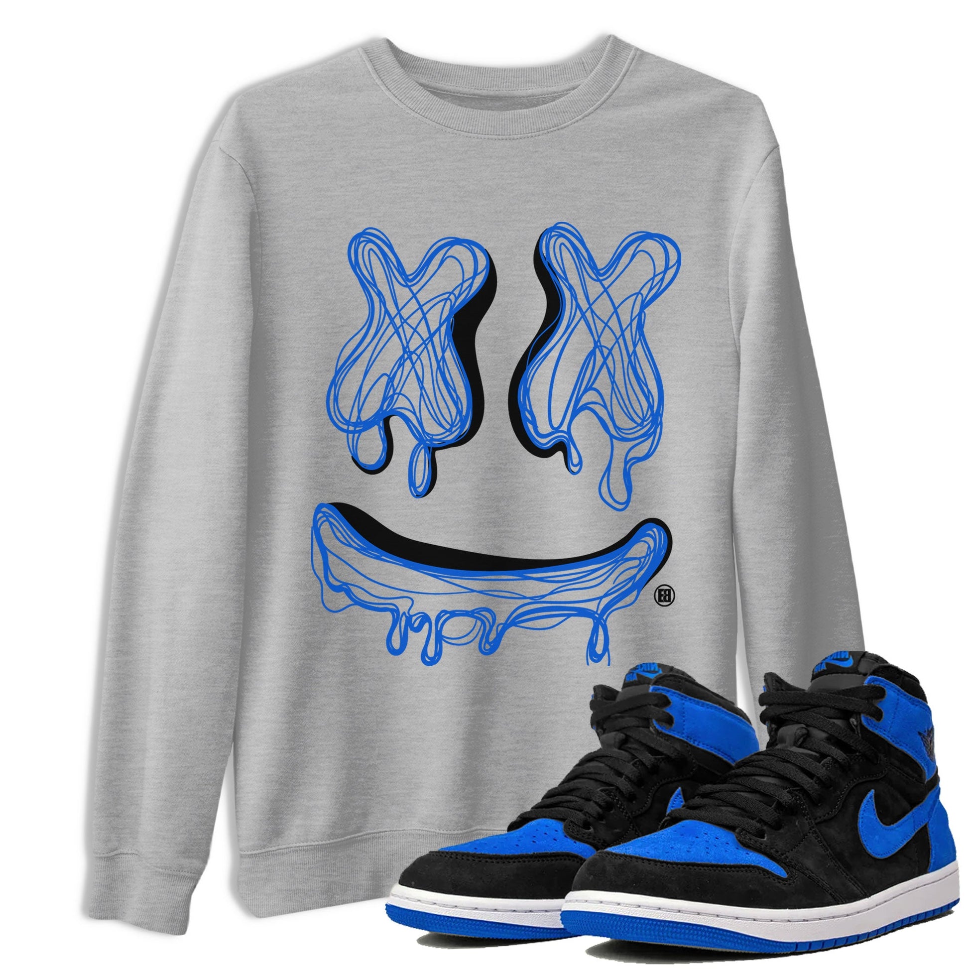 1s Royal Reimagined shirt to match jordans Smile Doodle sneaker matching t-shirt Air Jordan 1 Royal Reimagined SNRT Sneaker Release Tees Unisex Heather Grey 1 T-Shirt