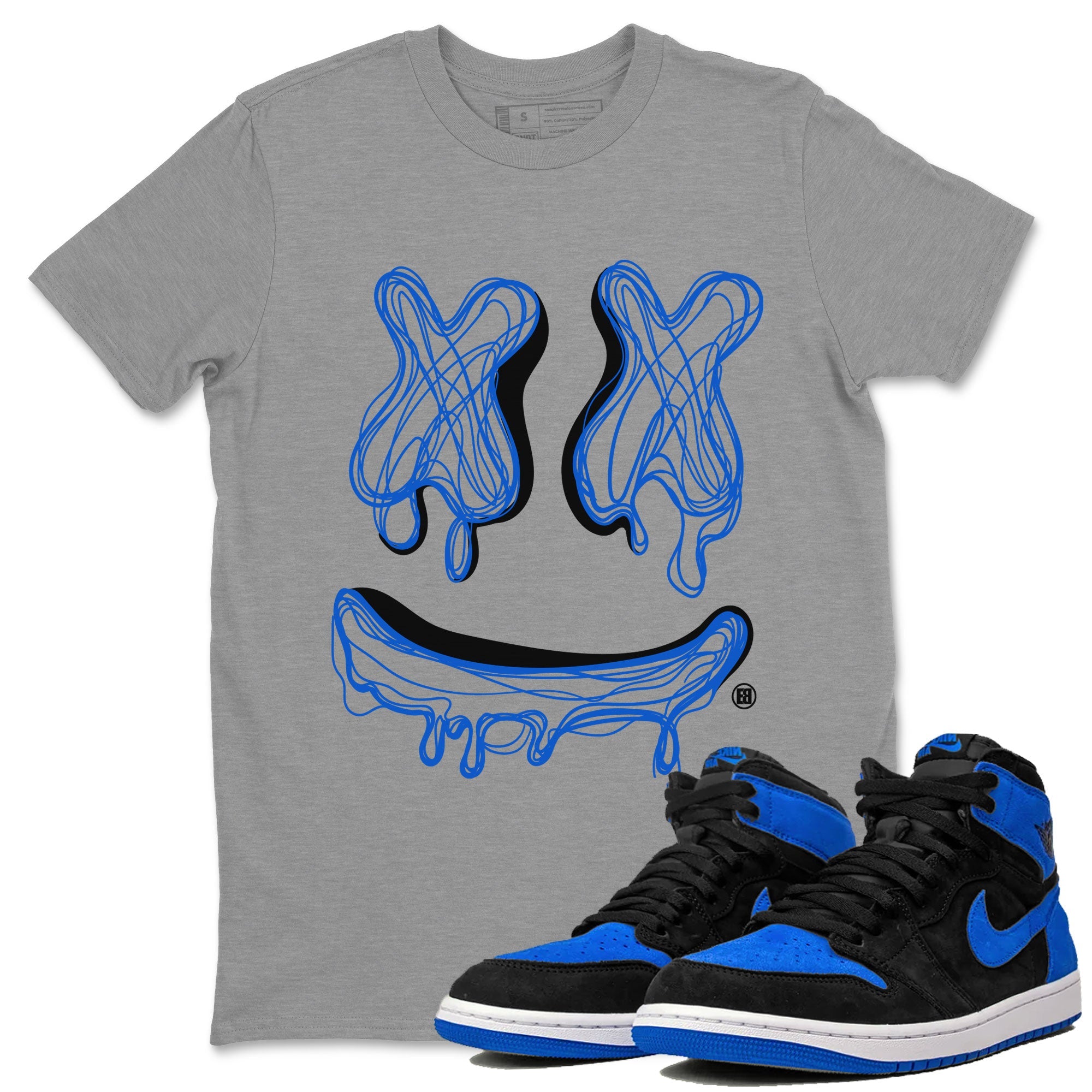 1s Royal Reimagined shirt to match jordans Smile Doodle sneaker matching t-shirt Air Jordan 1 Royal Reimagined SNRT Sneaker Release Tees Unisex Heather Grey 1 T-Shirt