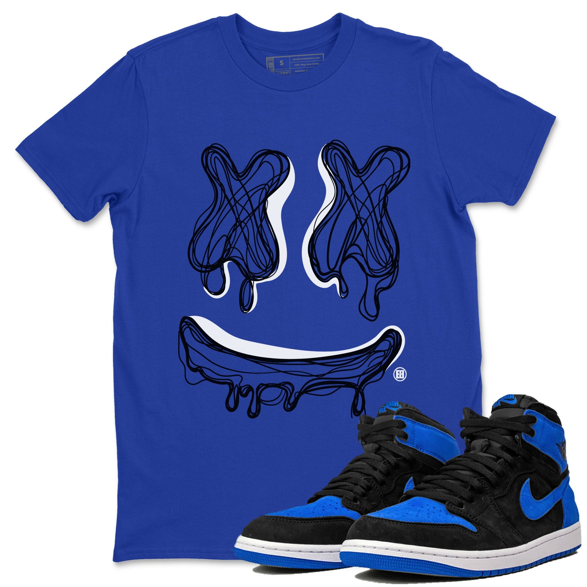 1s Royal Reimagined shirt to match jordans Smile Doodle sneaker matching t-shirt Air Jordan 1 Royal Reimagined SNRT Sneaker Release Tees Unisex Royal Blue 1 T-Shirt