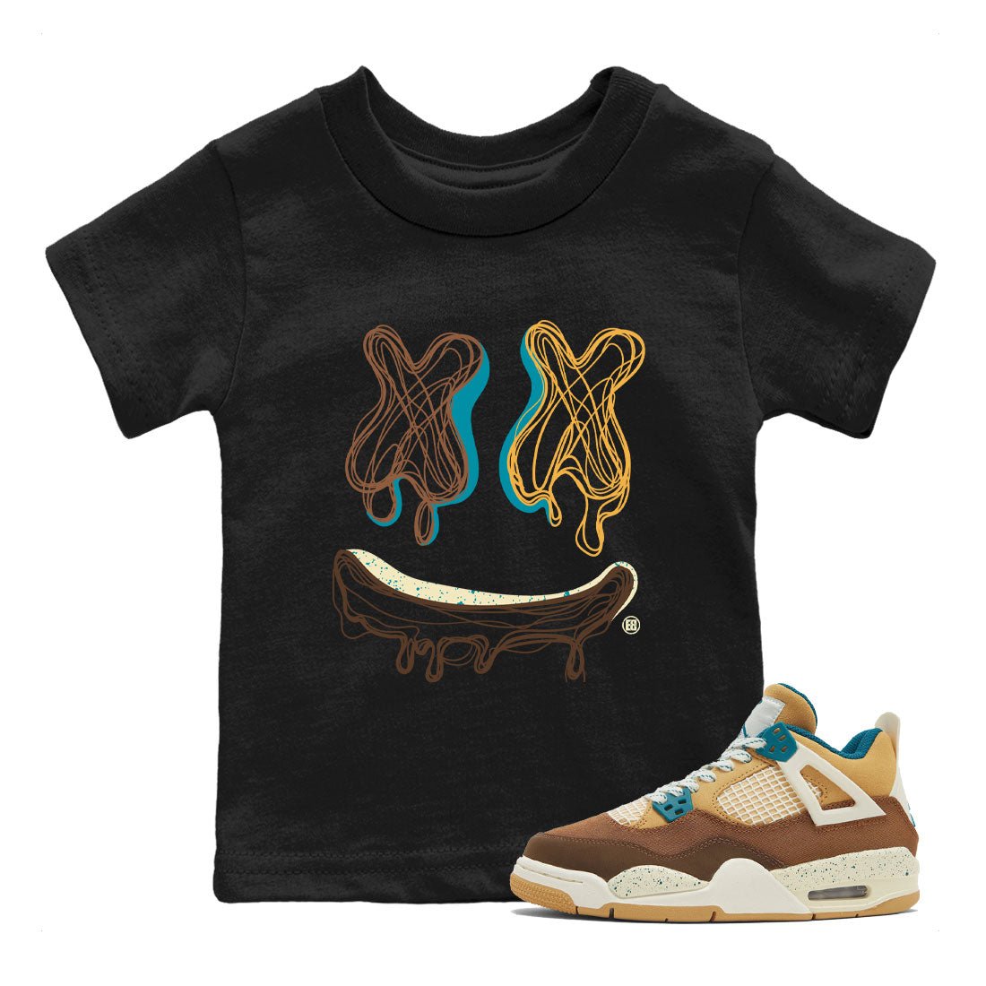 Air Jordan 4 GS Cacao Wow shirt to match jordans Smile Doodle sneaker tees Air Jordan 4 Cacao Wow SNRT Sneaker Release Tees Baby Toddler Black 1 T-Shirt