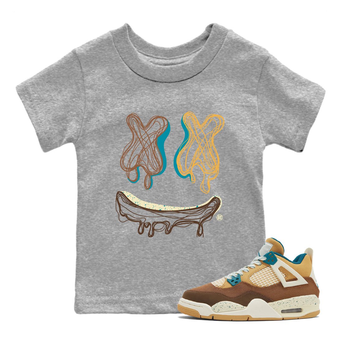 Air Jordan 4 GS Cacao Wow shirt to match jordans Smile Doodle sneaker tees Air Jordan 4 Cacao Wow SNRT Sneaker Release Tees Baby Toddler Heather Grey 1 T-Shirt