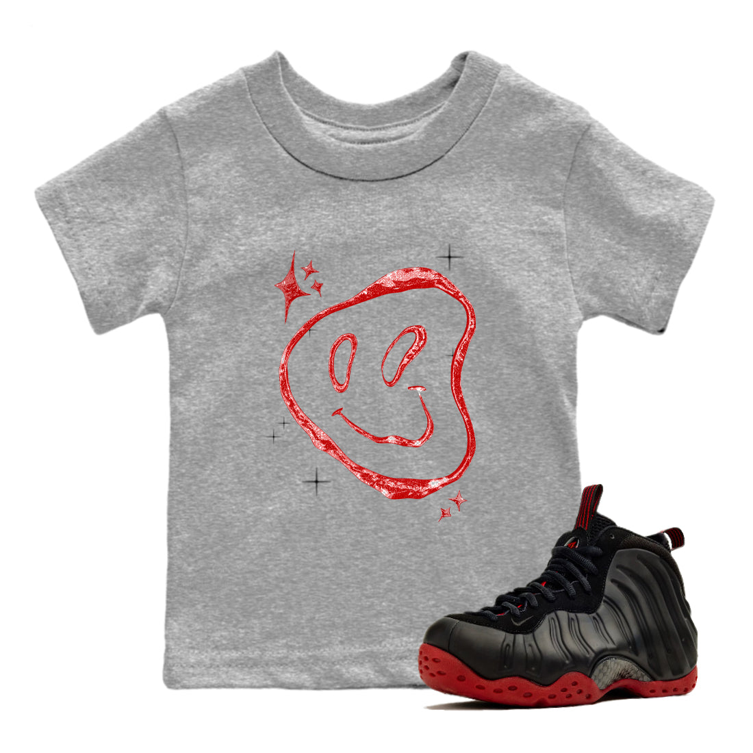 Sneaker Threads – Sneaker Tees To Match Air Foamposite One Cough Drop – Smiling Pearl Youth Graphic Tee Heather Grey 1. Perfect for Jordan releases 2025 colorways.