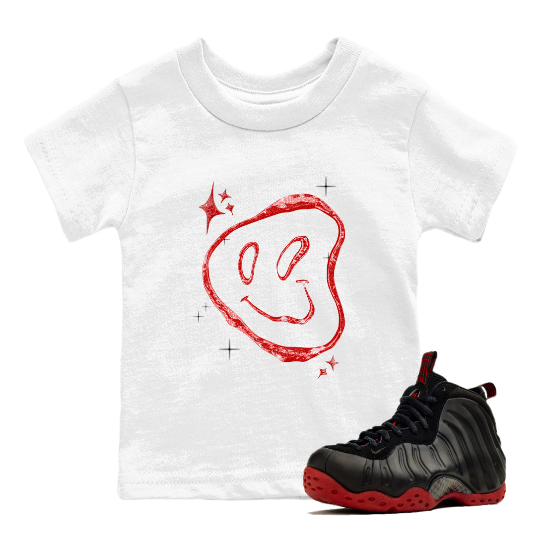 Sneaker Threads – Sneaker Tees To Match Air Foamposite One Cough Drop – Smiling Pearl Youth Graphic Tee White 1. Perfect for Jordan releases 2025 colorways.