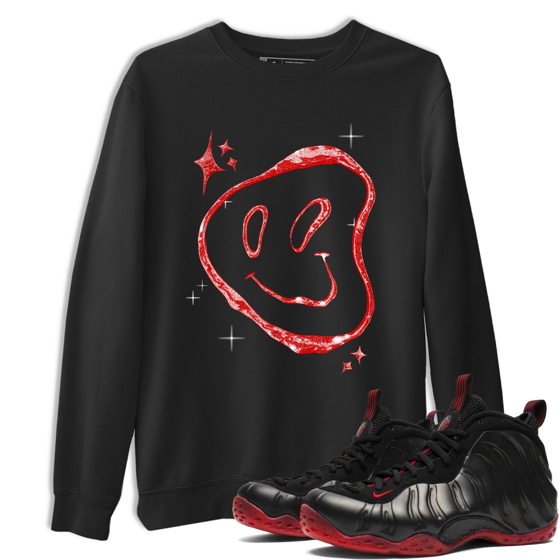 Sneaker Threads – Sneaker Tees To Match Air Foamposite One Cough Drop – Smiling Pearl Graphic Tee Black 1. Perfect for Jordan releases 2025 colorways.