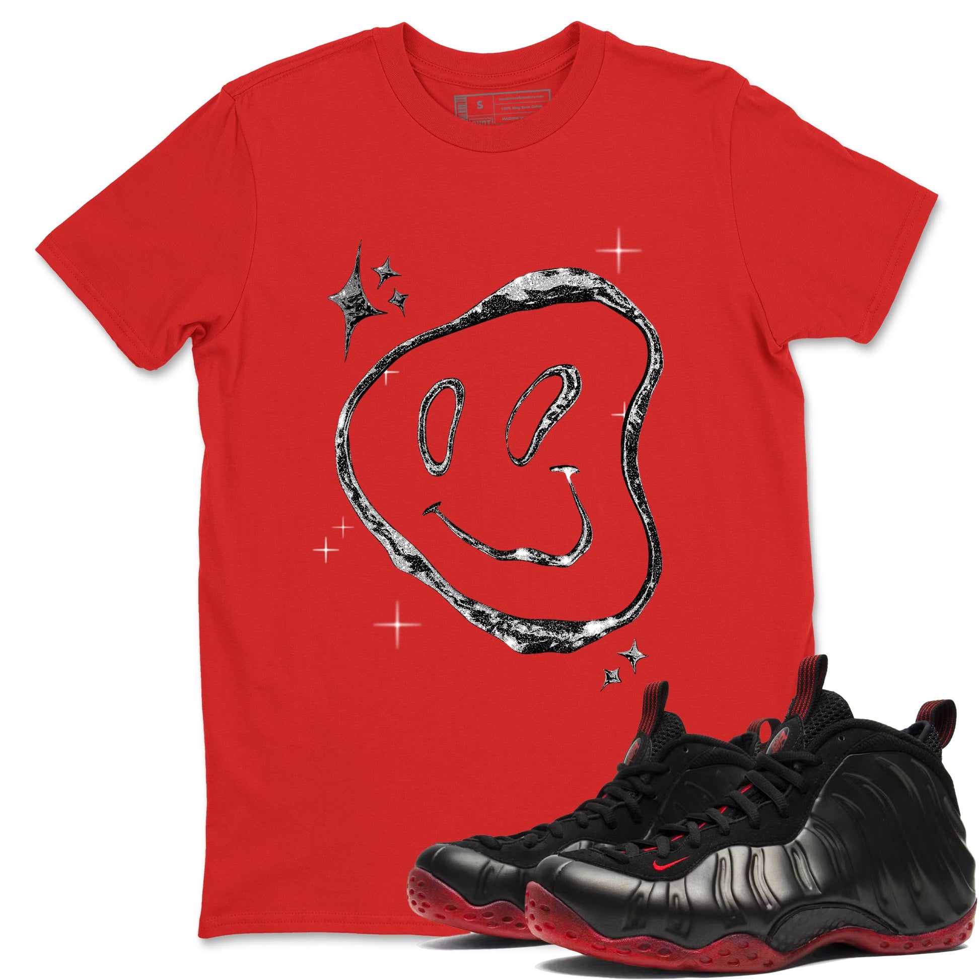 Sneaker Threads – Sneaker Tees To Match Air Foamposite One Cough Drop – Smiling Pearl Graphic Tee Red 1. Perfect for Jordan releases 2025 colorways.