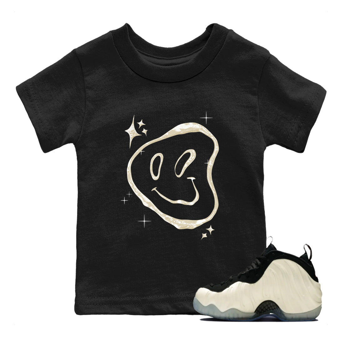 Sneaker Threads – Sneaker Tees To Match Air Foamposite One Pearl – Smiling Pearl Youth Graphic Tee Black 1. Perfect for Jordan releases 2025 colorways.