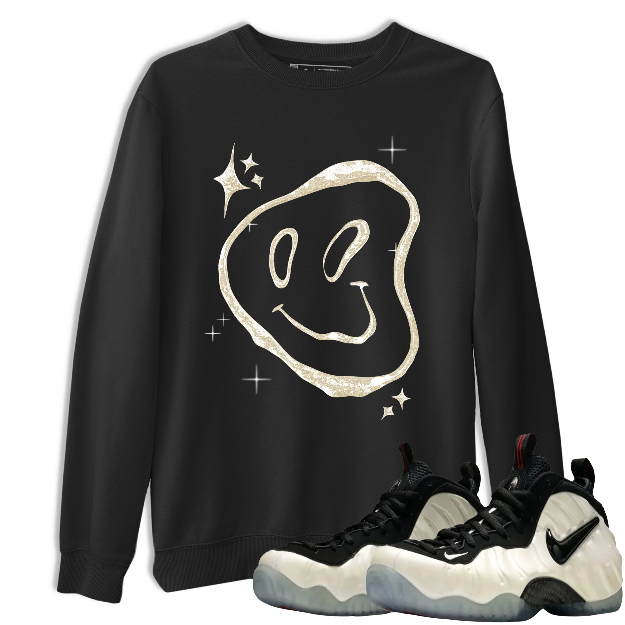 Sneaker Threads – Sneaker Tees To Match Air Foamposite One Pearl – Smiling Pearl Graphic Tee Black 1. Perfect for Jordan releases 2025 colorways.
