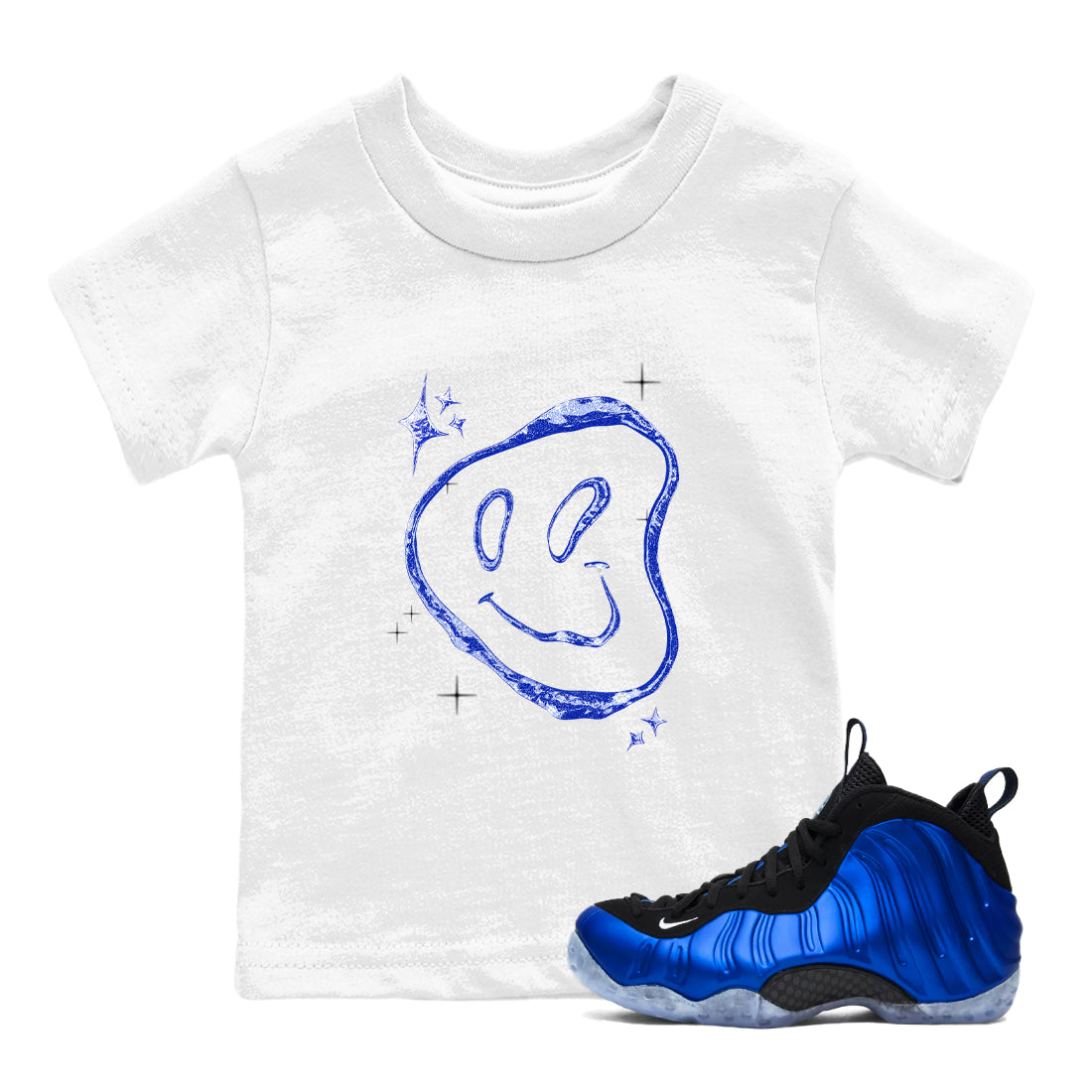 Sneaker Threads – Sneaker Tees To Match Air Foamposite One Royal – Smiling Pearl Youth Graphic Tee White 1. Perfect for Jordan releases 2025 colorways.