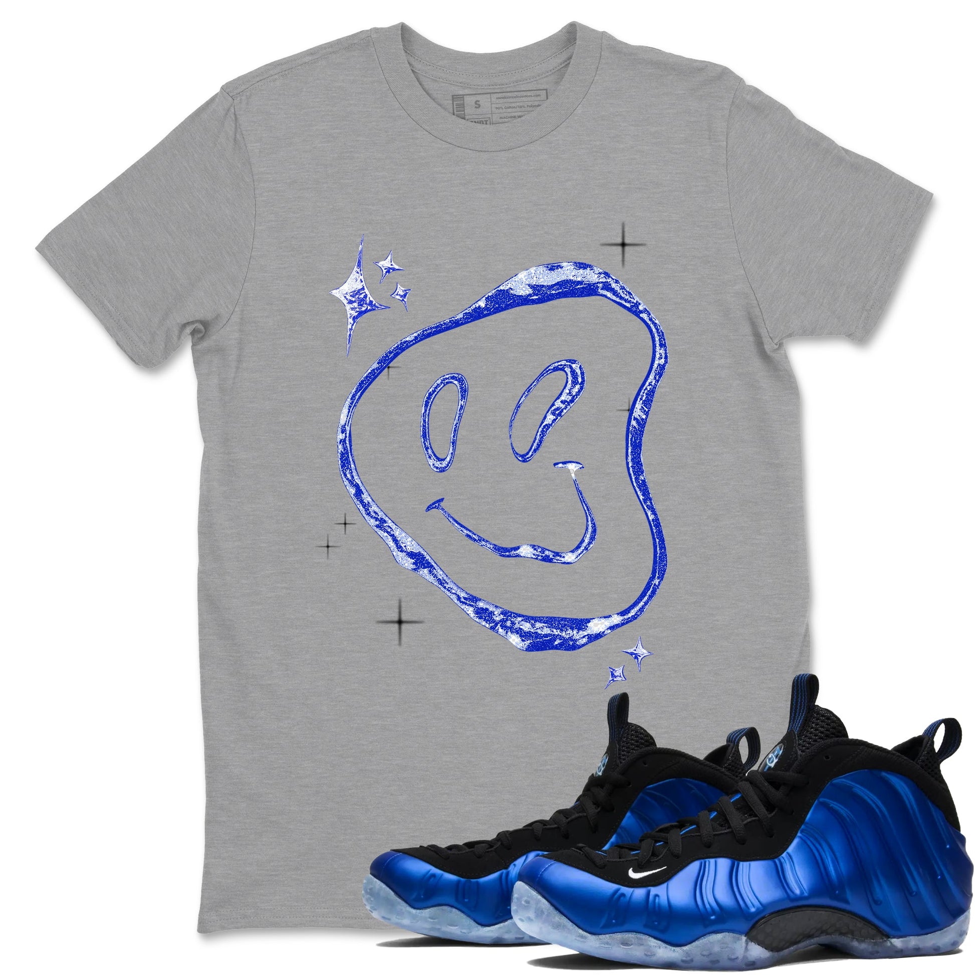 Sneaker Threads – Sneaker Tees To Match Air Foamposite One Royal – Smiling Pearl Graphic Tee Heather Grey 1. Perfect for Jordan releases 2025 colorways.