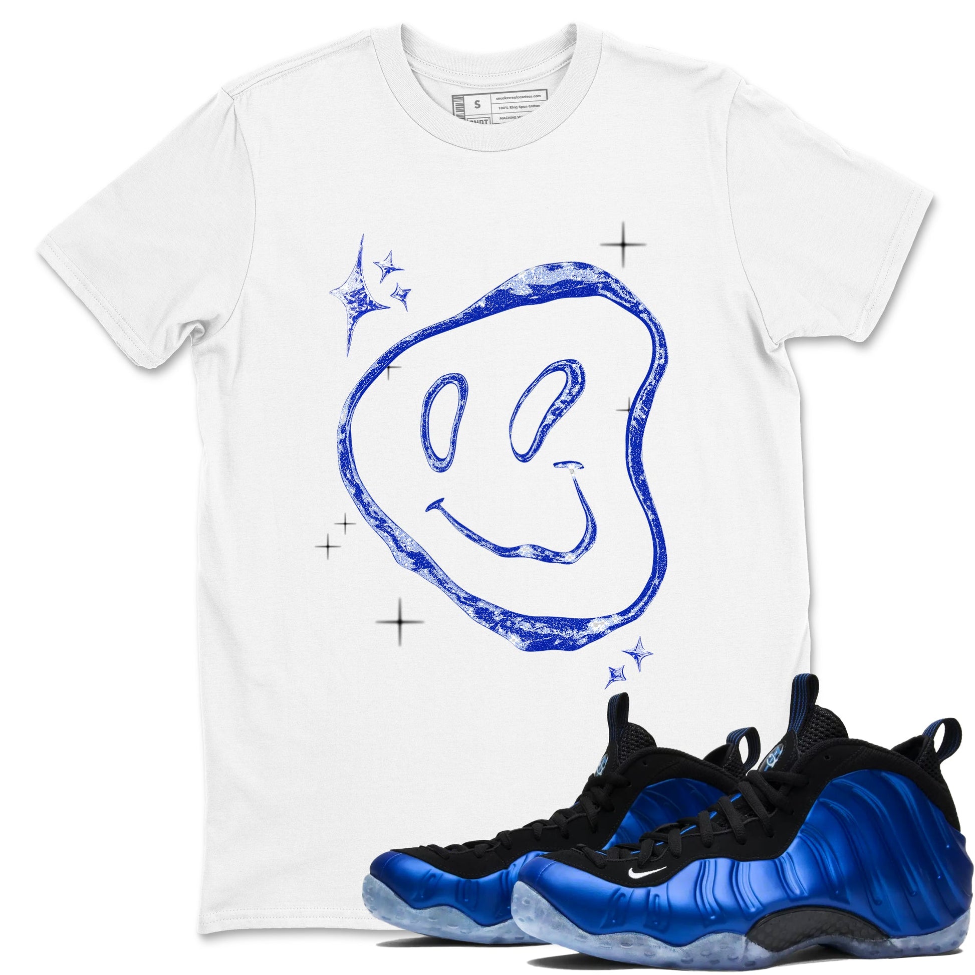 Sneaker Threads – Sneaker Tees To Match Air Foamposite One Royal – Smiling Pearl Graphic Tee White 1. Perfect for Jordan releases 2025 colorways.