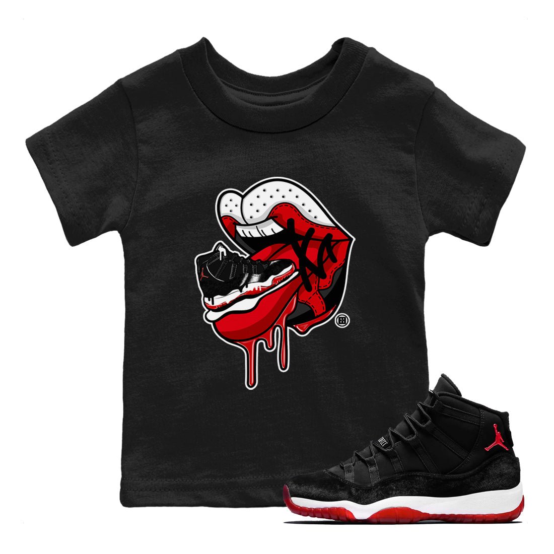 11s Bred Velvet shirts to match jordans Sneaker Addiction 2 sneaker match tees Air Jordan 11 Retro Bred Velvet match shoes to clothes SNRT Sneaker Tees Youth Baby Black 1 tee