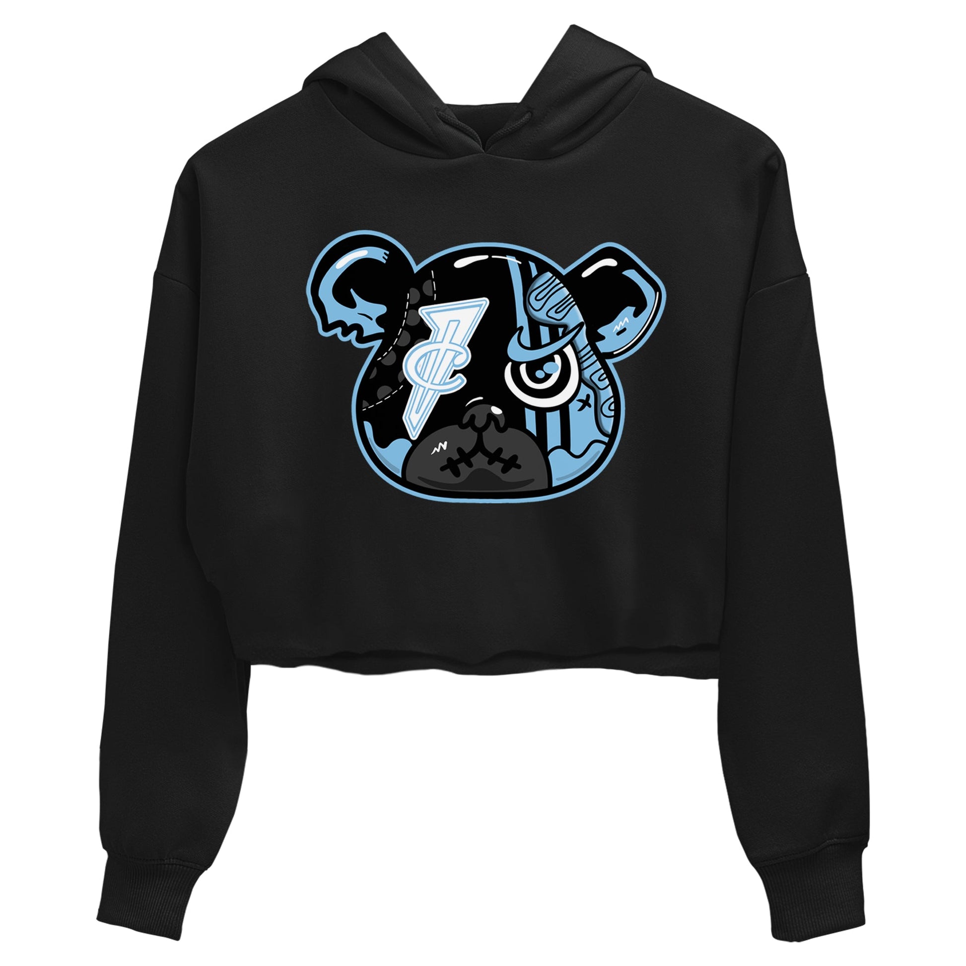 Sneaker Bear Face womens crop tee made to vibe with the Air Foamposite One Psychic Blue sneakers — the perfect match in Black 2.