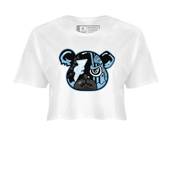 Sneaker Bear Face womens crop tee made to vibe with the Air Foamposite One Psychic Blue sneakers — the perfect match in White 2.