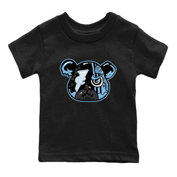 Sneaker Bear Face baby and kids t-shirt crafted for little sneakerheads to shine with the Air Foamposite One Psychic Blue sneakers, displayed in Black 2.