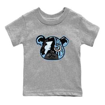 Sneaker Bear Face baby and kids t-shirt crafted for little sneakerheads to shine with the Air Foamposite One Psychic Blue sneakers, displayed in Heather Grey 2.