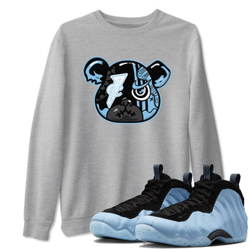 Sneaker Bear Face sneaker match t-shirt styled to complete your fit with the Air Foamposite One Psychic Blue sneakers, shown in Heather Grey 1.