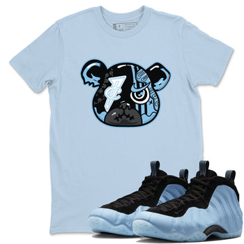 Sneaker Bear Face sneaker match t-shirt styled to complete your fit with the Air Foamposite One Psychic Blue sneakers, shown in Light Blue 1.