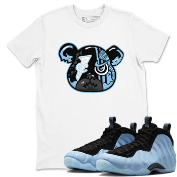 Sneaker Bear Face sneaker match t-shirt styled to complete your fit with the Air Foamposite One Psychic Blue sneakers, shown in White 1.
