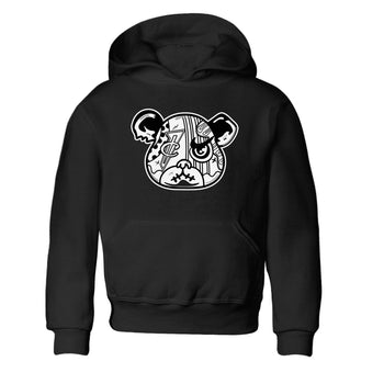 Sneaker Bear Face baby and kids t-shirt crafted for little sneakerheads to shine with the Air Foamposite One Triple White sneakers, displayed in Black 2.
