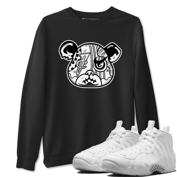 Sneaker Bear Face sneaker match t-shirt styled to complete your fit with the Air Foamposite One Triple White sneakers, shown in Black 1.