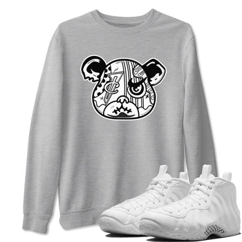 Sneaker Bear Face sneaker match t-shirt styled to complete your fit with the Air Foamposite One Triple White sneakers, shown in Heather Grey 1.