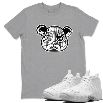 Sneaker Bear Face sneaker match t-shirt styled to complete your fit with the Air Foamposite One Triple White sneakers, shown in Heather Grey 1.