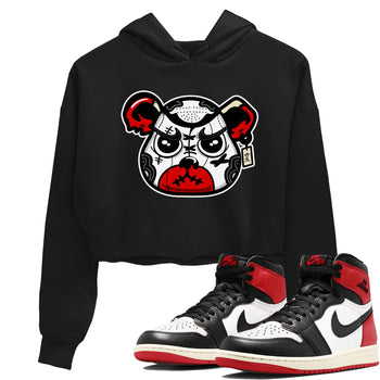 1s Black Toe Reimagined shirts to match jordans Sneaker Bear Face sneaker match tees Air Jordan 1 Black Toe Reimagined match shoes to clothes SNRT Sneaker Tees unisex cotton Black 1 crop tee