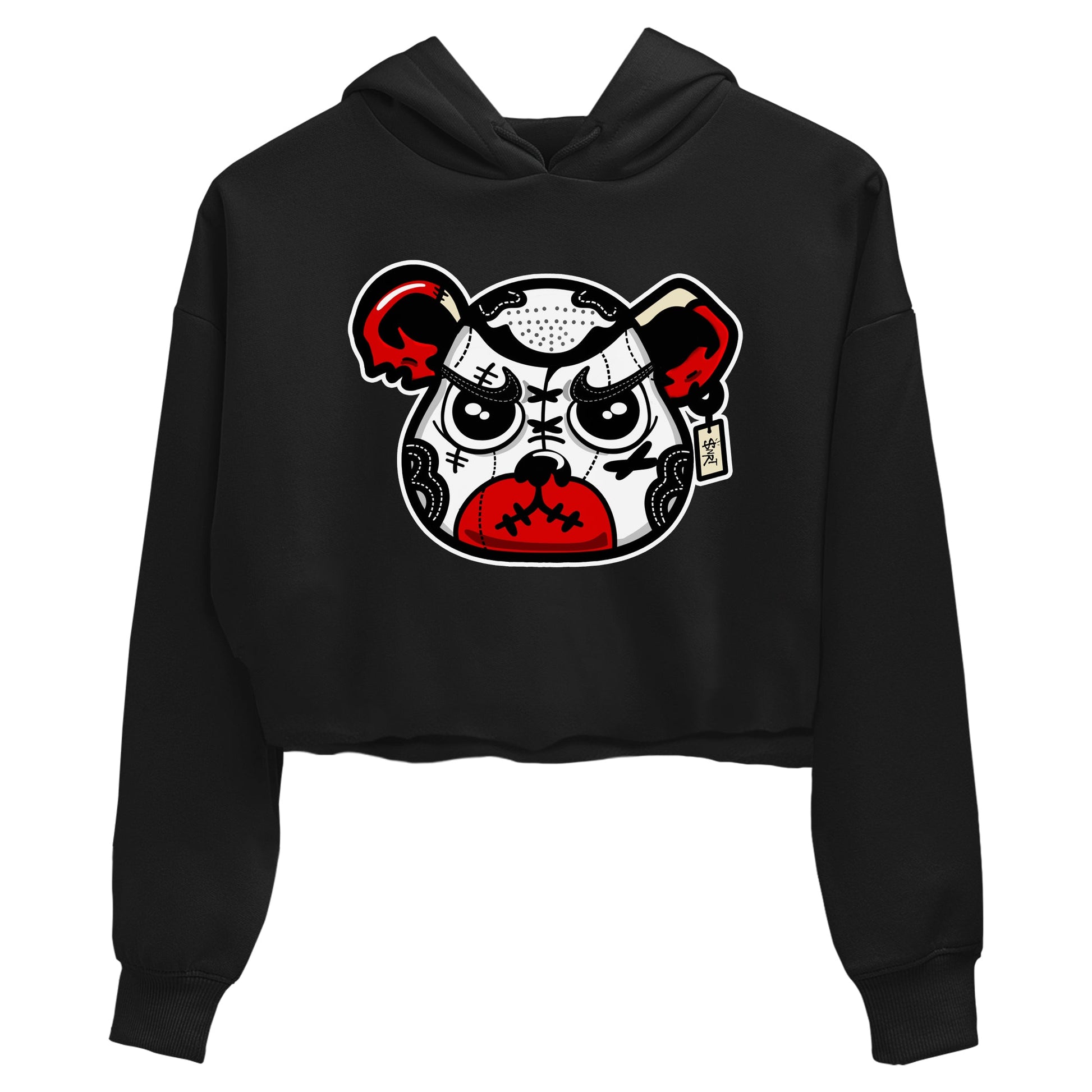 1s Black Toe Reimagined shirts to match jordans Sneaker Bear Face sneaker match tees Air Jordan 1 Black Toe Reimagined match shoes to clothes SNRT Sneaker Tees unisex cotton Black 2 crop tee