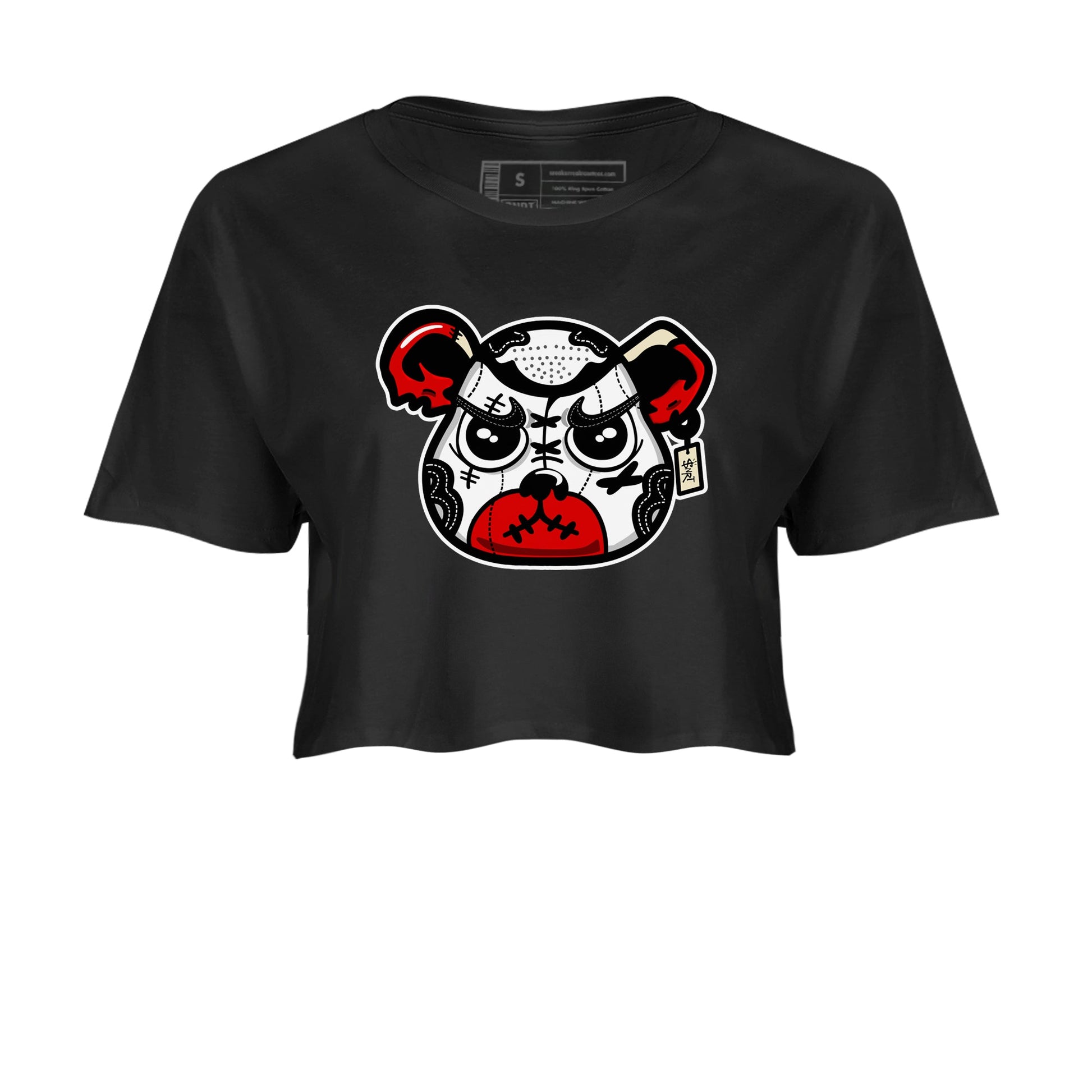 1s Black Toe Reimagined shirts to match jordans Sneaker Bear Face sneaker match tees Air Jordan 1 Black Toe Reimagined match shoes to clothes SNRT Sneaker Tees unisex cotton Black 2 crop tee