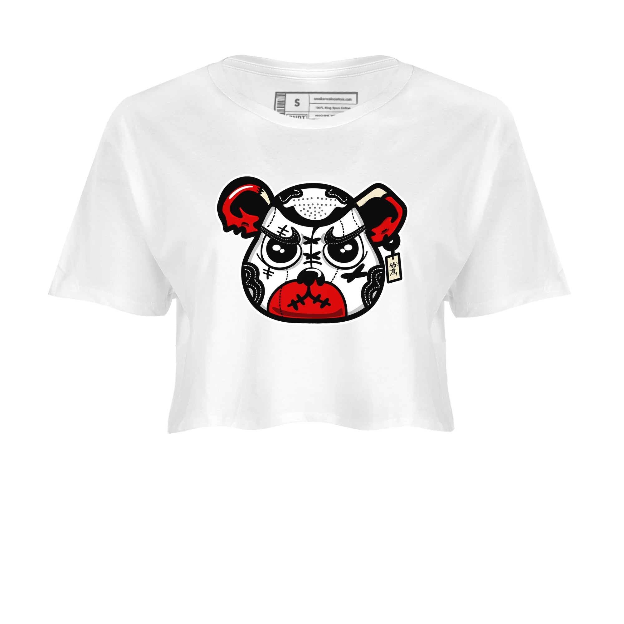1s Black Toe Reimagined shirts to match jordans Sneaker Bear Face sneaker match tees Air Jordan 1 Black Toe Reimagined match shoes to clothes SNRT Sneaker Tees unisex cotton White 2 crop tee