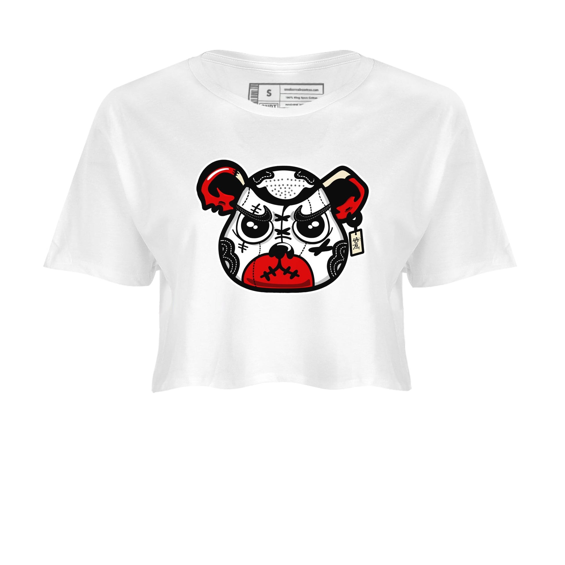 1s Black Toe Reimagined shirts to match jordans Sneaker Bear Face sneaker match tees Air Jordan 1 Black Toe Reimagined match shoes to clothes SNRT Sneaker Tees unisex cotton White 2 crop tee