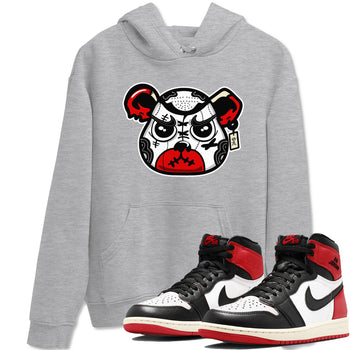 1s Black Toe Reimagined shirts to match jordans Sneaker Bear Face sneaker match tees Air Jordan 1 Black Toe Reimagined match shoes to clothes SNRT Sneaker Tees unisex cotton Heather Grey 1 shirts