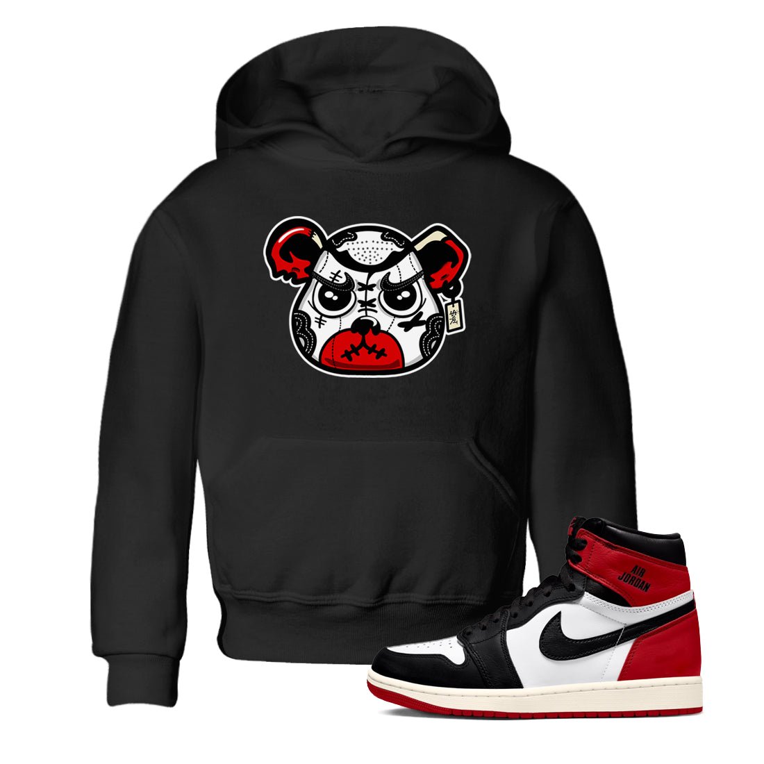 1s Black Toe Reimagined shirts to match jordans Sneaker Bear Face sneaker match tees Air Jordan 1 Black Toe Reimagined match shoes to clothes SNRT Sneaker Tees Youth Baby Black 1 tee