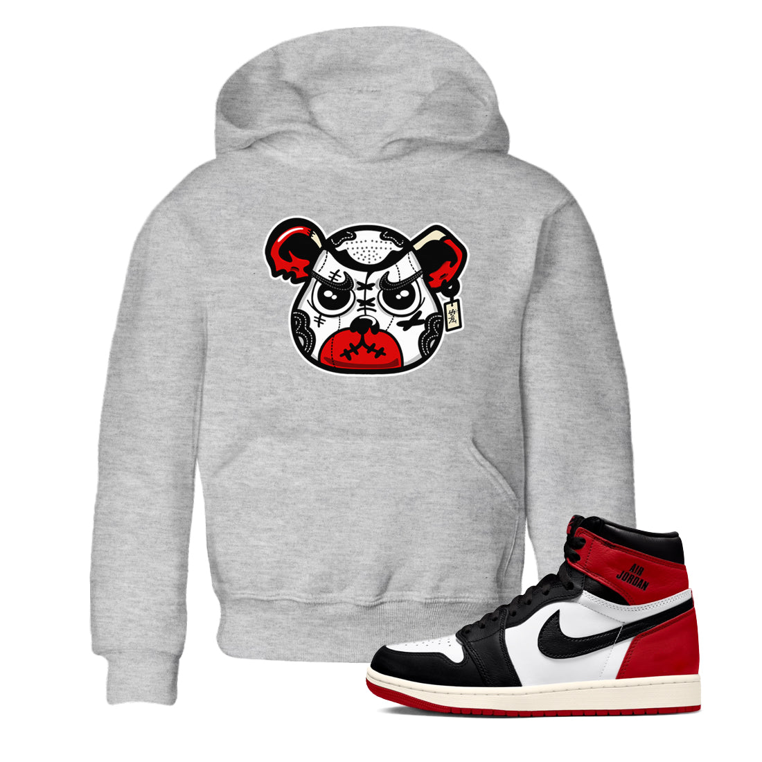 1s Black Toe Reimagined shirts to match jordans Sneaker Bear Face sneaker match tees Air Jordan 1 Black Toe Reimagined match shoes to clothes SNRT Sneaker Tees Youth Baby Heather Grey 1 tee