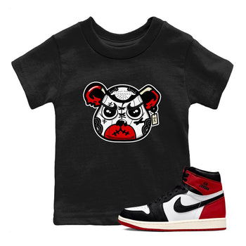 1s Black Toe Reimagined shirts to match jordans Sneaker Bear Face sneaker match tees Air Jordan 1 Black Toe Reimagined match shoes to clothes SNRT Sneaker Tees Youth Baby Black 1 tee