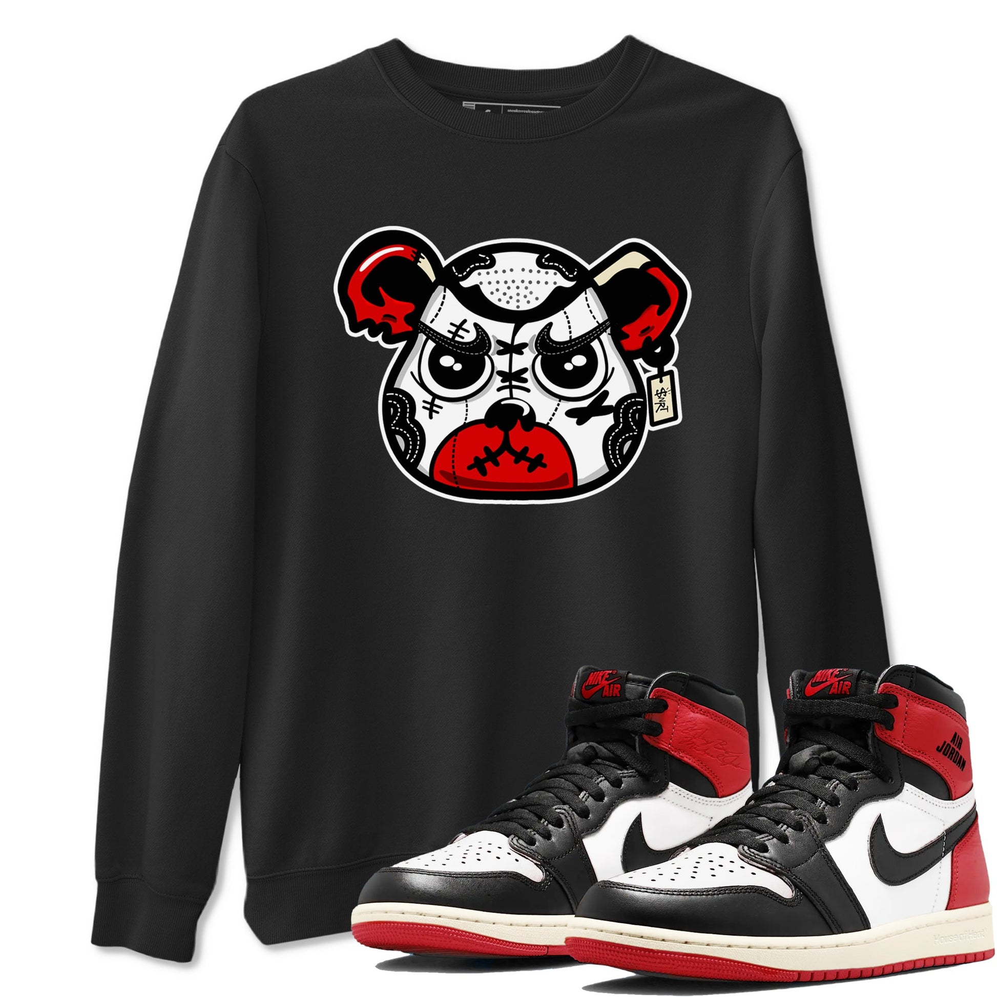 1s Black Toe Reimagined shirts to match jordans Sneaker Bear Face sneaker match tees Air Jordan 1 Black Toe Reimagined match shoes to clothes SNRT Sneaker Tees unisex cotton Black 1 shirts