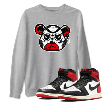 1s Black Toe Reimagined shirts to match jordans Sneaker Bear Face sneaker match tees Air Jordan 1 Black Toe Reimagined match shoes to clothes SNRT Sneaker Tees unisex cotton Heather Grey 1 shirts
