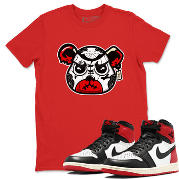 1s Black Toe Reimagined shirts to match jordans Sneaker Bear Face sneaker match tees Air Jordan 1 Black Toe Reimagined match shoes to clothes SNRT Sneaker Tees unisex cotton Red 1 shirts