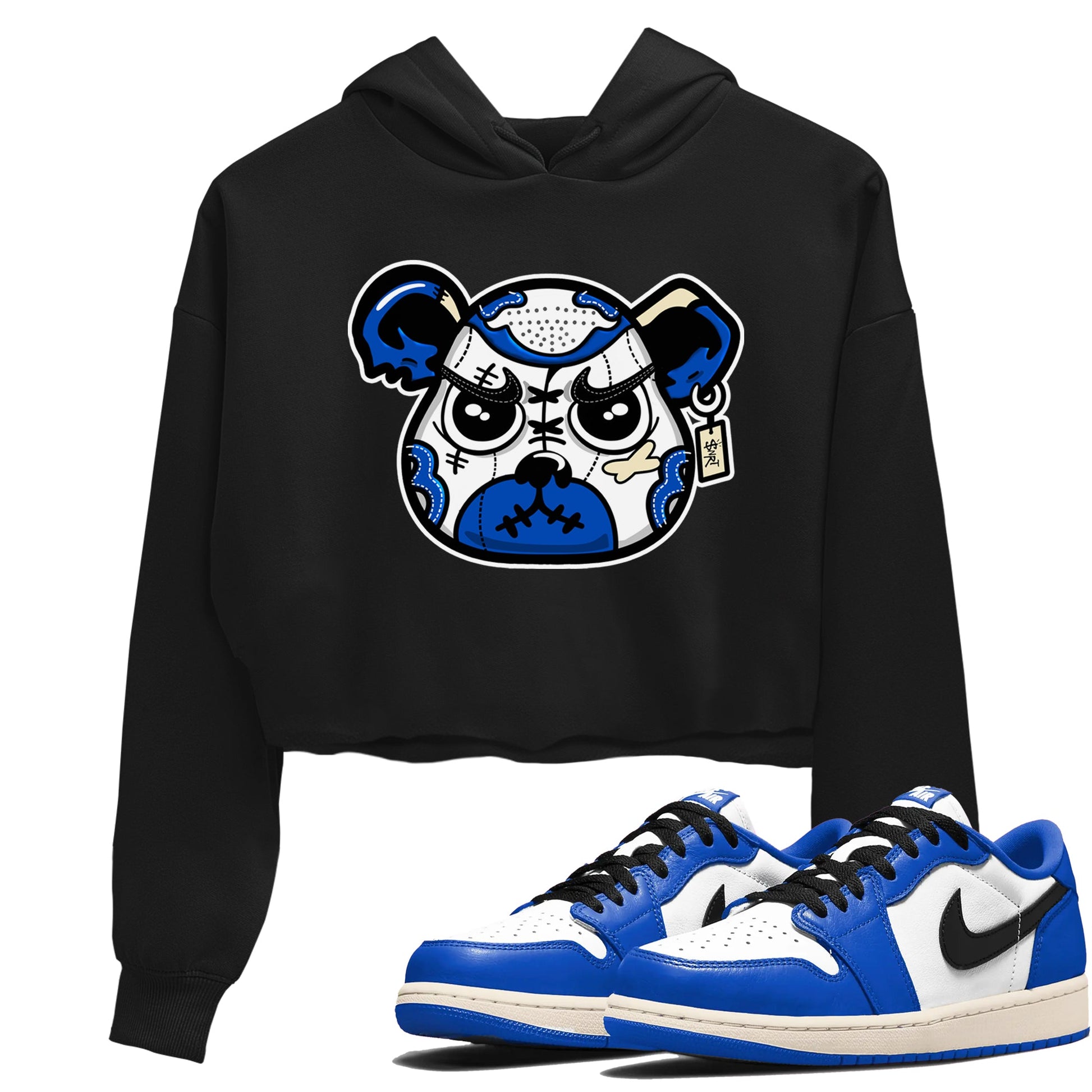 1s Game Royal shirts to match jordans Sneaker Bear Face sneaker match tees Air Jordan 1 Retro Low OG Game Royal match shoes to clothes SNRT Sneaker Tees unisex cotton Black 1 crop tee