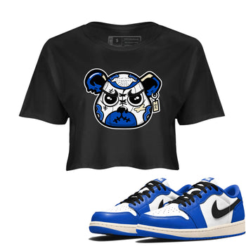 1s Game Royal shirts to match jordans Sneaker Bear Face sneaker match tees Air Jordan 1 Retro Low OG Game Royal match shoes to clothes SNRT Sneaker Tees unisex cotton Black 1 crop tee