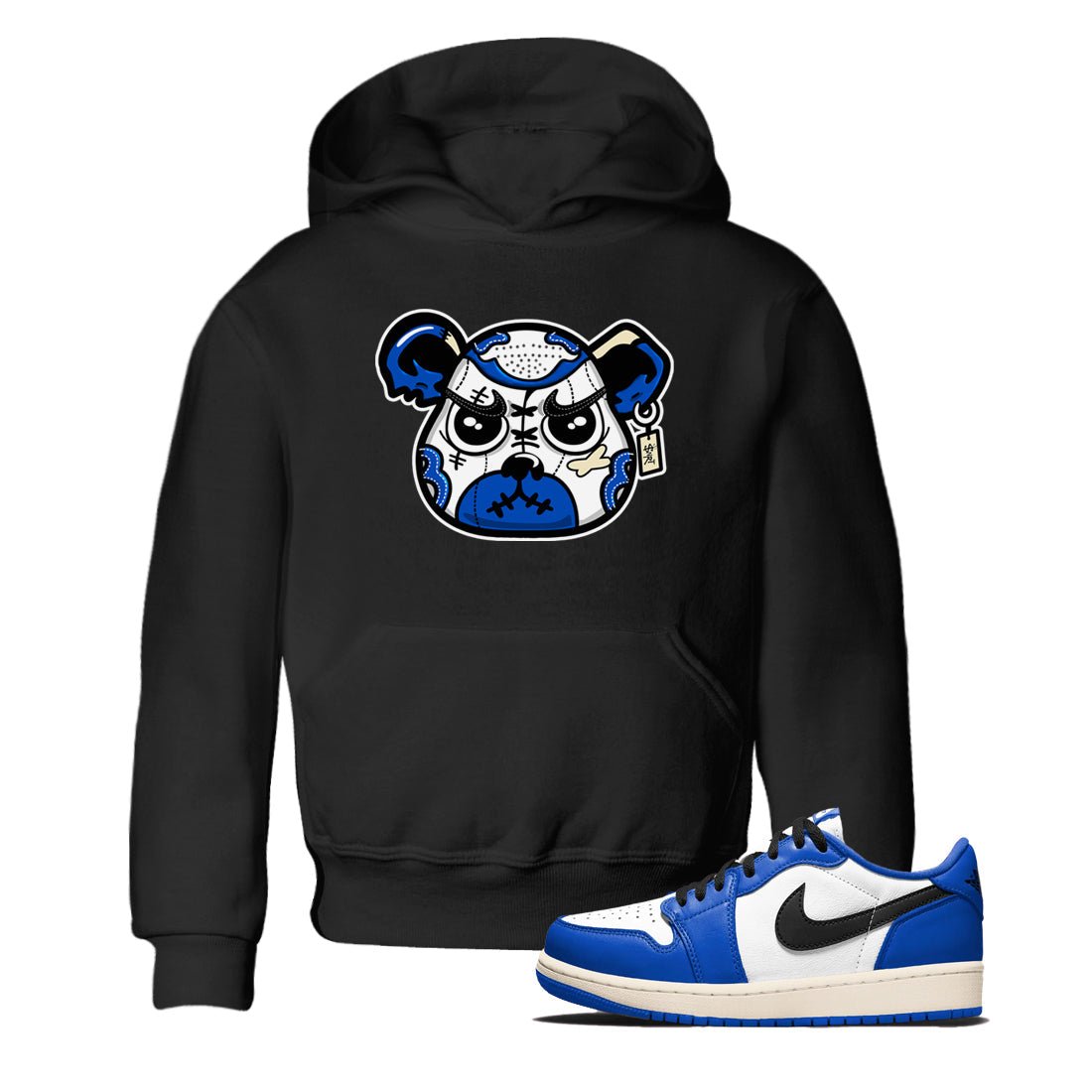 1s Game Royal shirts to match jordans Sneaker Bear Face sneaker match tees Air Jordan 1 Retro Low OG Game Royal match shoes to clothes SNRT Sneaker Tees Youth Baby Black 1 tee
