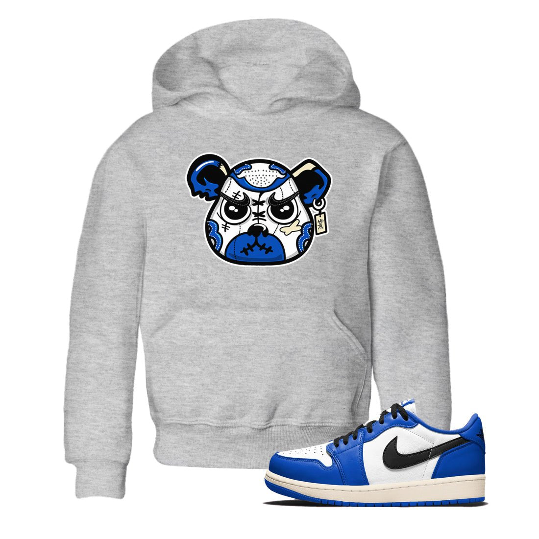 1s Game Royal shirts to match jordans Sneaker Bear Face sneaker match tees Air Jordan 1 Retro Low OG Game Royal match shoes to clothes SNRT Sneaker Tees Youth Baby Heather Grey 1 tee