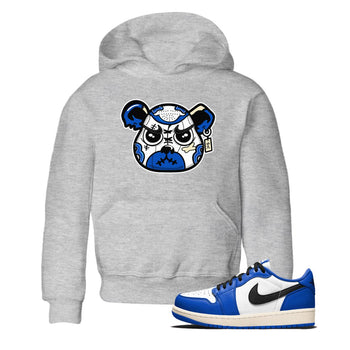 1s Game Royal shirts to match jordans Sneaker Bear Face sneaker match tees Air Jordan 1 Retro Low OG Game Royal match shoes to clothes SNRT Sneaker Tees Youth Baby Heather Grey 1 tee