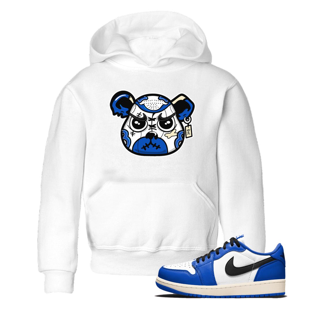 1s Game Royal shirts to match jordans Sneaker Bear Face sneaker match tees Air Jordan 1 Retro Low OG Game Royal match shoes to clothes SNRT Sneaker Tees Youth Baby White 1 tee