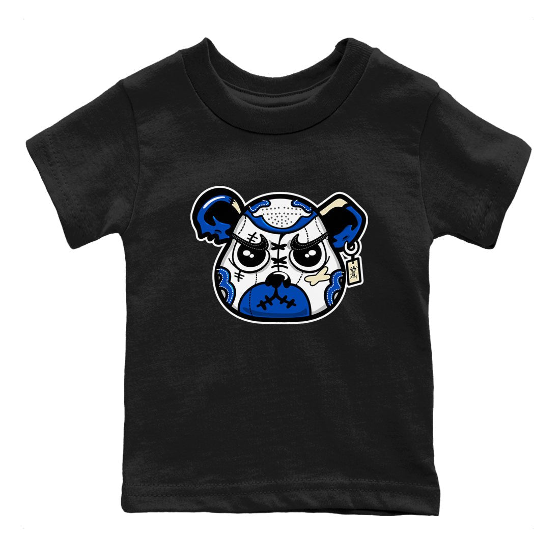 1s Game Royal shirts to match jordans Sneaker Bear Face sneaker match tees Air Jordan 1 Retro Low OG Game Royal match shoes to clothes SNRT Sneaker Tees Youth Baby Black 2 tee