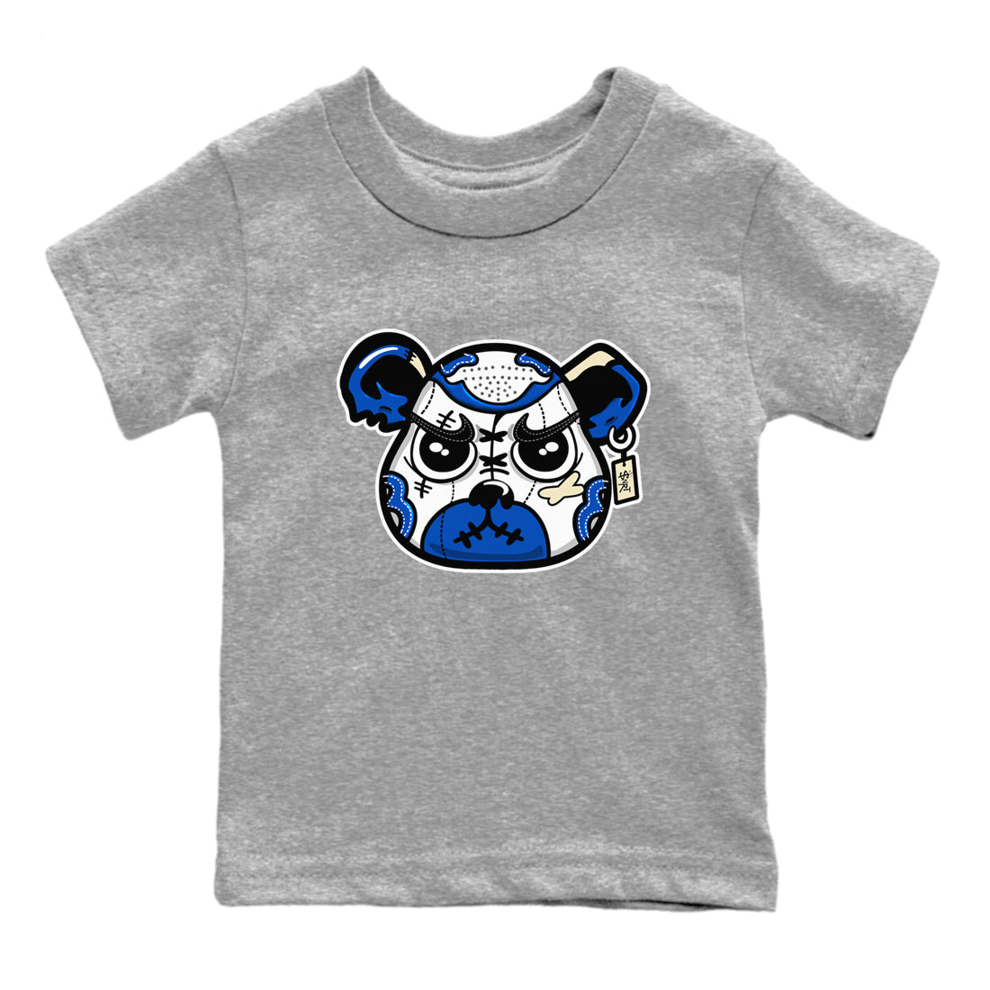1s Game Royal shirts to match jordans Sneaker Bear Face sneaker match tees Air Jordan 1 Retro Low OG Game Royal match shoes to clothes SNRT Sneaker Tees Youth Baby Heather Grey 2 tee