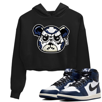 1s Midnight Navy shirts to match jordans Sneaker Bear Face sneaker match tees Air Jordan 1 Midnight Navy match shoes to clothes SNRT Sneaker Tees unisex cotton Black 1 crop tee