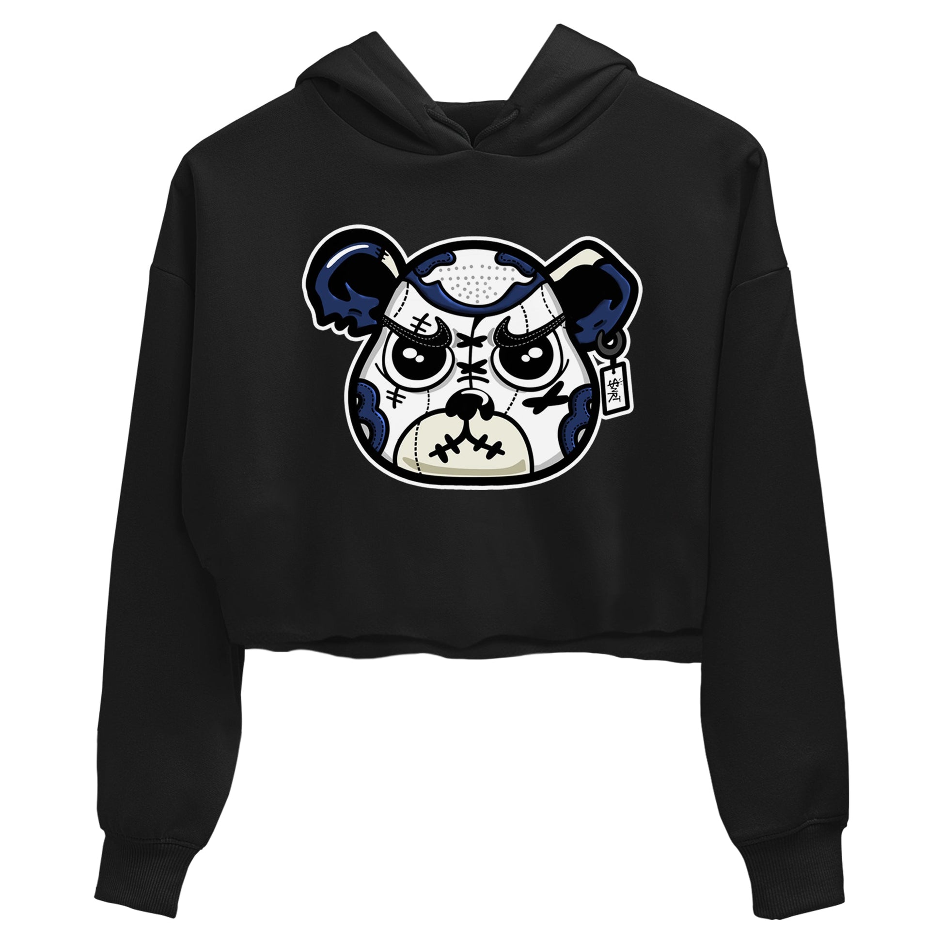 1s Midnight Navy shirts to match jordans Sneaker Bear Face sneaker match tees Air Jordan 1 Midnight Navy match shoes to clothes SNRT Sneaker Tees unisex cotton Black 2 crop tee