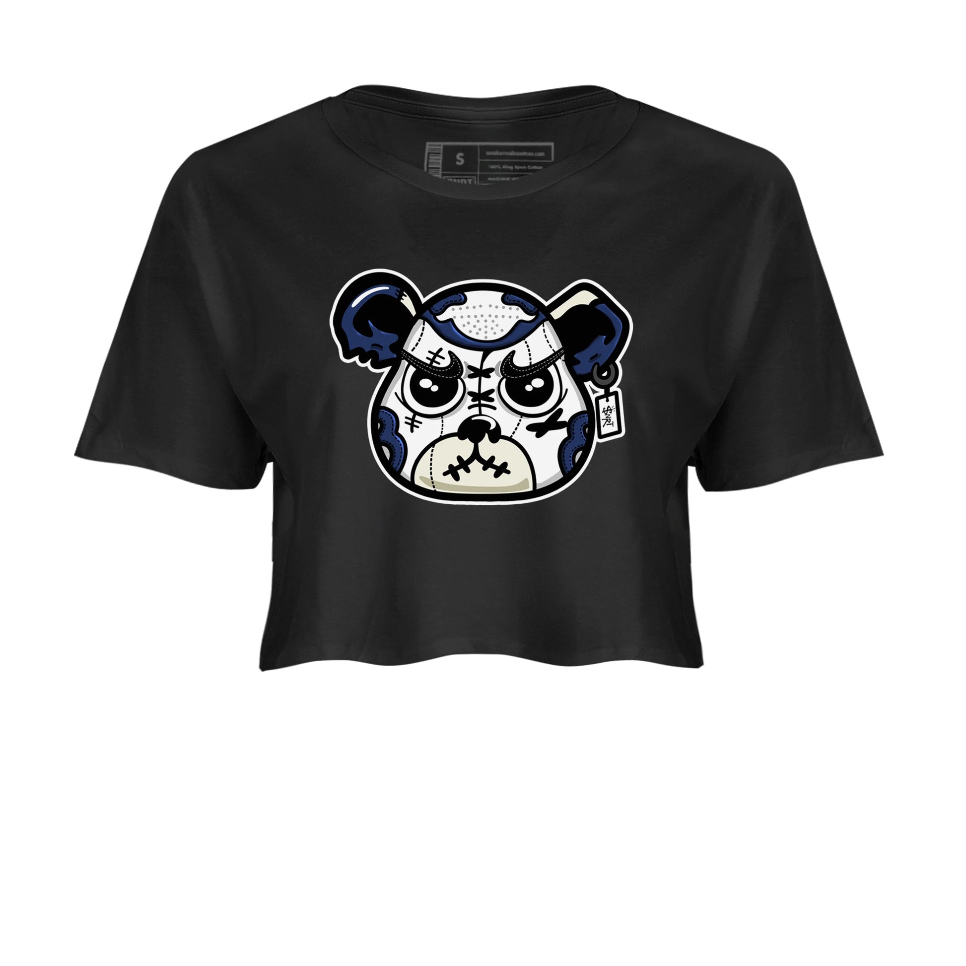 1s Midnight Navy shirts to match jordans Sneaker Bear Face sneaker match tees Air Jordan 1 Midnight Navy match shoes to clothes SNRT Sneaker Tees unisex cotton Black 2 crop tee