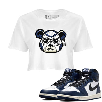1s Midnight Navy shirts to match jordans Sneaker Bear Face sneaker match tees Air Jordan 1 Midnight Navy match shoes to clothes SNRT Sneaker Tees unisex cotton White 1 crop tee